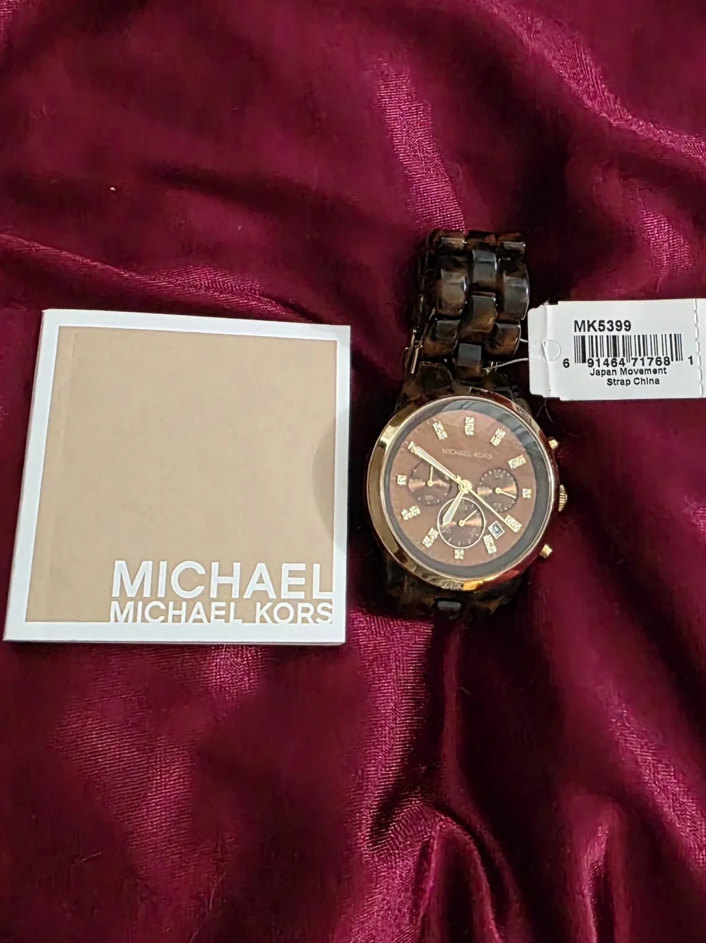 Michael Kors Unisex  Brown Tortoise and Gold Chronograph Watch